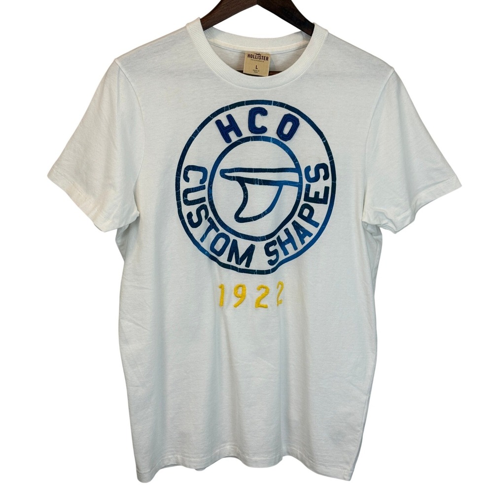 Hollister White Navy Surf Logo Cotton T-Shirt HCO Custom Shapes 1922 size Large